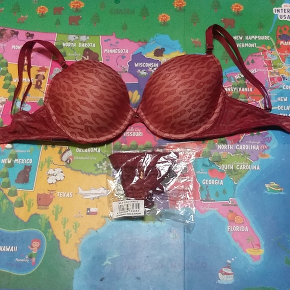 Fredrick's of Hollywood Burgundy Leopard Bra & Panty Set 32D & (S) - Picture 12 of 16
